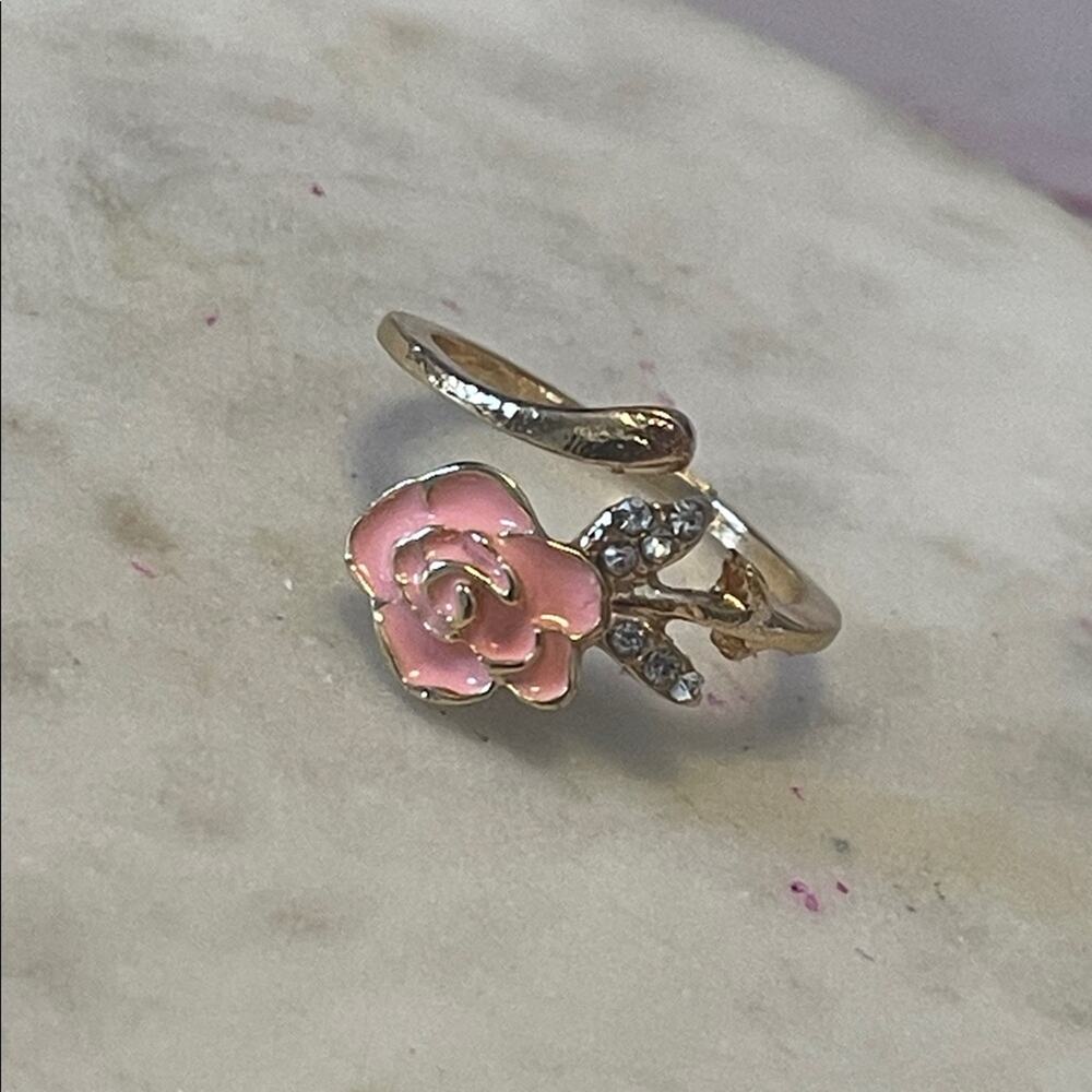 Elegant rose Gold and Pink Floral Ring adjustable